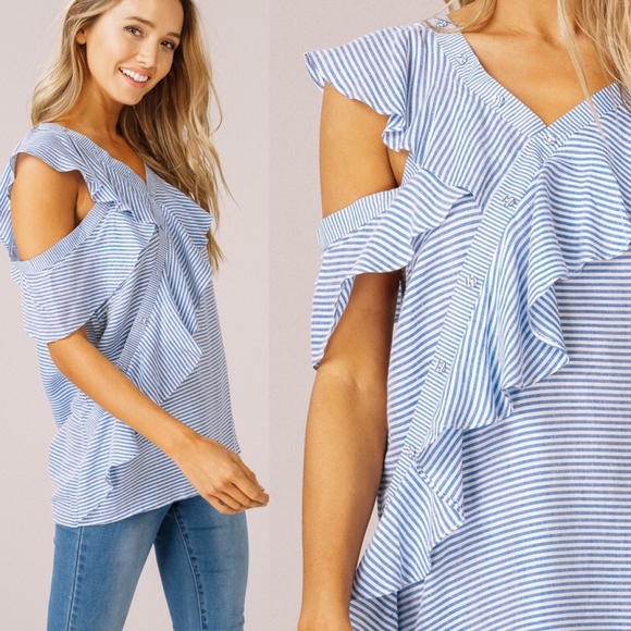 LAST - JESSIE Ruffle Detail Top - BLUE - Picture 3 of 3